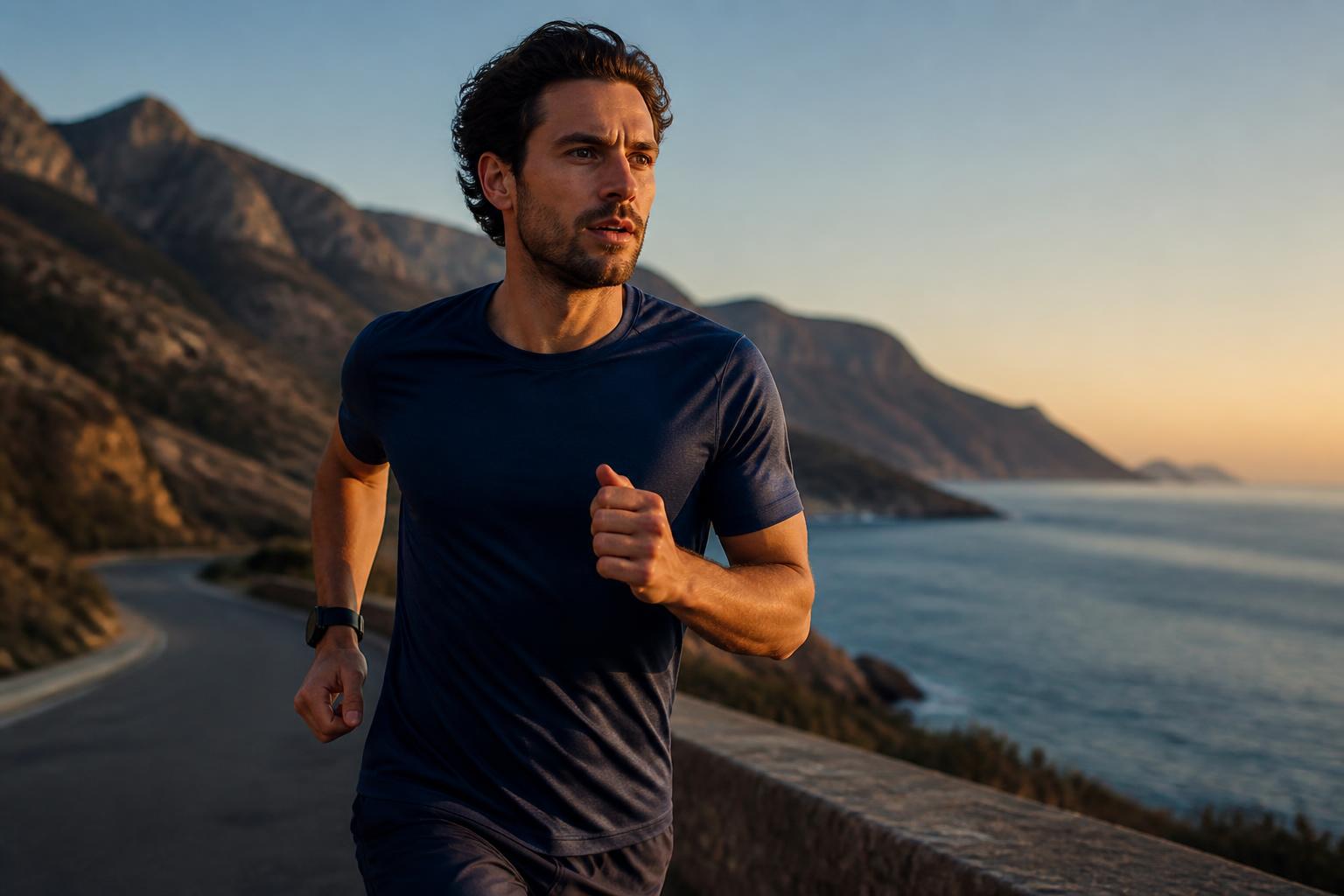 Athlete running outdoors at golden hour